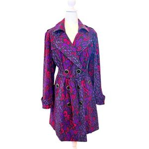 Bob Mackie Wearable Art Vintage Pink, Purple and Black Cheetah Trench Coat